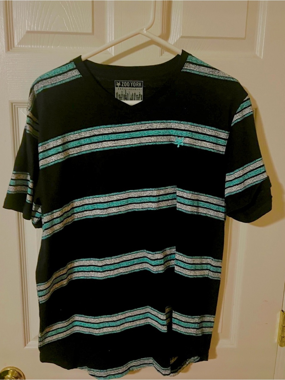 Zoo York Black Tee with Teal and White Stripes